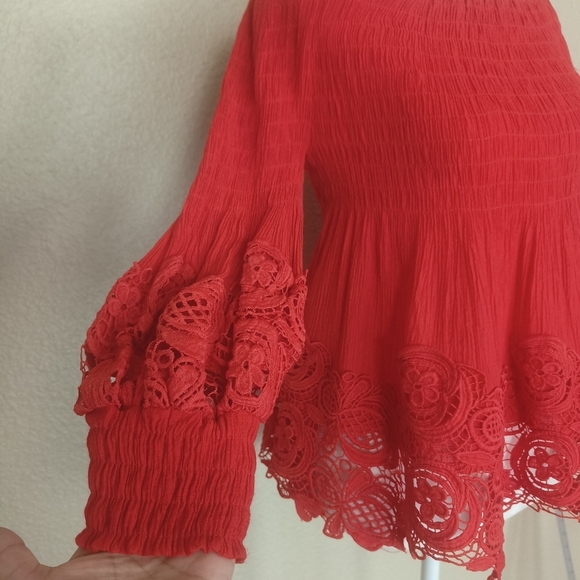 Petal Roz women's blouse with embroidered details puff sleeves size M orange cor - Picture 9 of 9